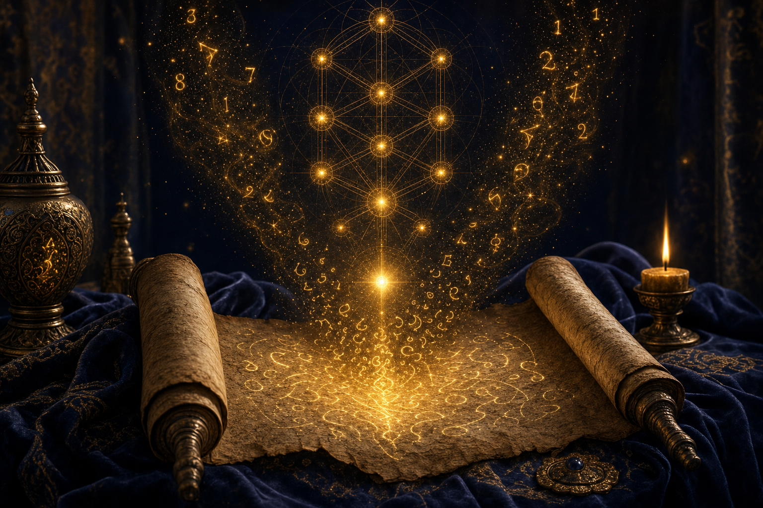 Soul Contract Reading, an ancient scroll with golden Tree of Life geometry